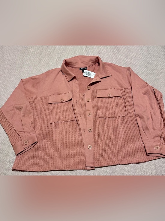 torrid Jackets & Blazers - Plus size 0 torrid Waffle-Knit Button-Up Shirt Jacket in Dusty Rose